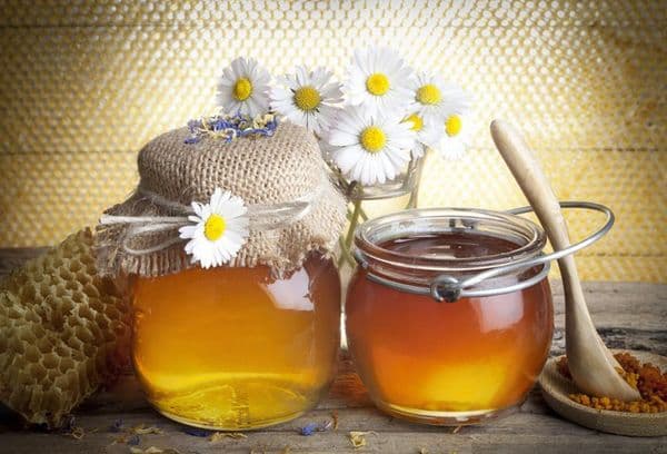 Honey in a glass container