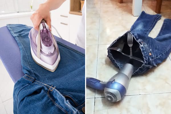 Drying jeans with improvised ways