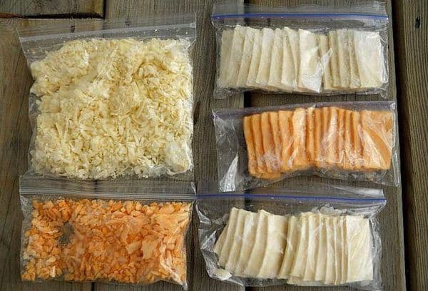 Sliced cheese in bags