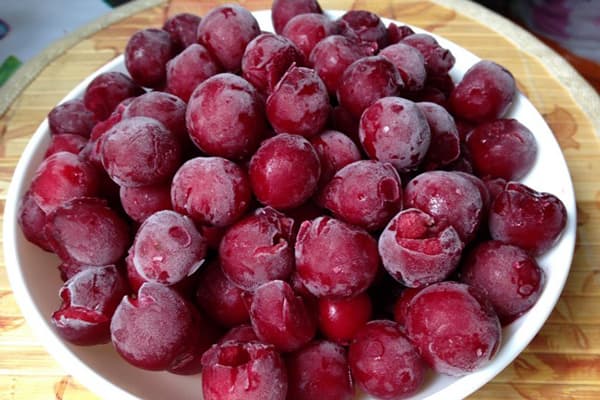 Frozen cherry on a plate