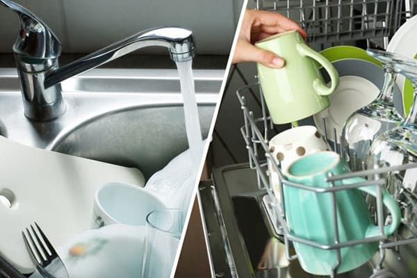 Trauku mazgāšana manuāli un trauku mazgājamā mašīnā