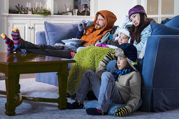Family in a cold apartment