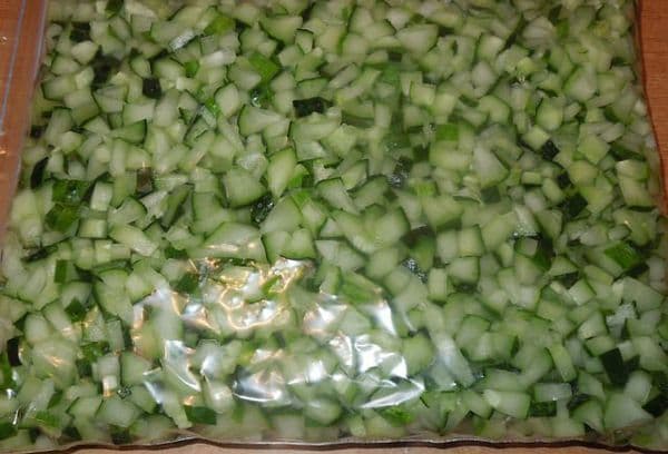 Diced cucumbers in a bag