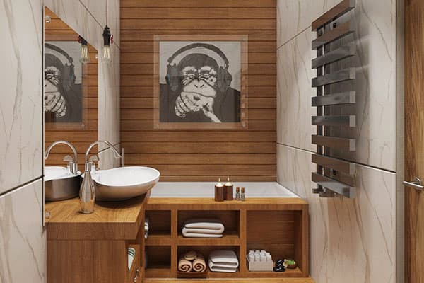 Shelves under the bathroom