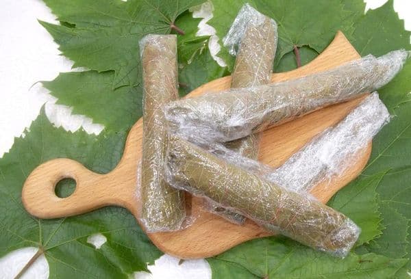 Frozen leaves in cling film