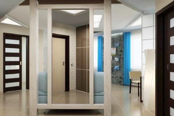 The door is reflected in the mirror