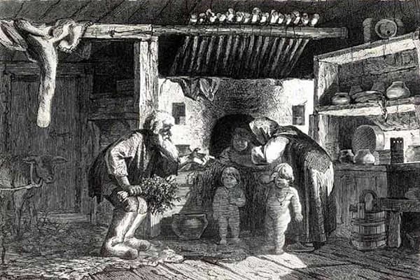 Life of peasants in a hut