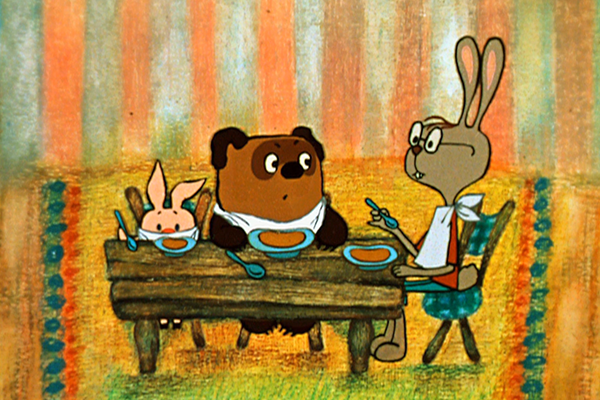 Winnie the Pooh and Piglet visiting Rabbit