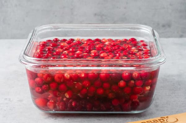 Lingonberries in a glass bowl