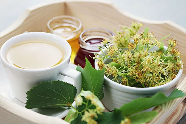 Linden tea, honey and jam