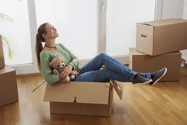 Girl and things in boxes