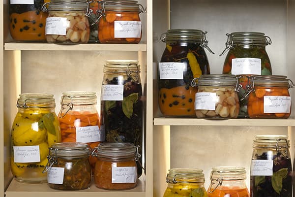 Fermented and pickled vegetables in jars