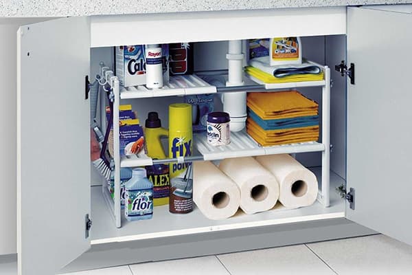 Shelves under the kitchen sink