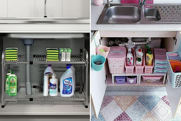 Organizers under the sink in the kitchen
