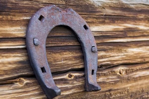 Old horseshoe on the wall of a village house